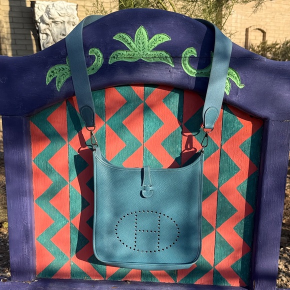 HERMES 🩵 By Hermès Blue Saint-Cyr Clemence Evelyne Shoulder Bag - Picture 1 of 10